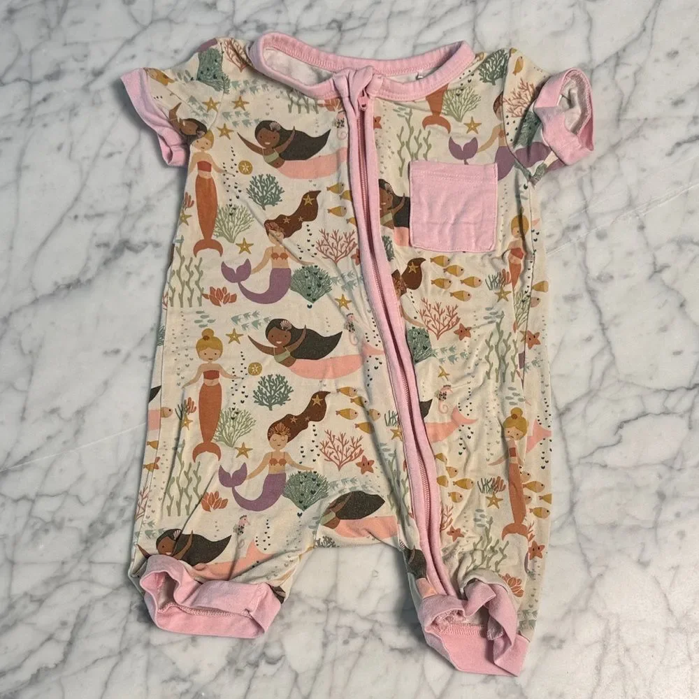 Emerson and Co Bamboo Mermaid Print Kids One Piece Sleeper Sz 6-12 Mo